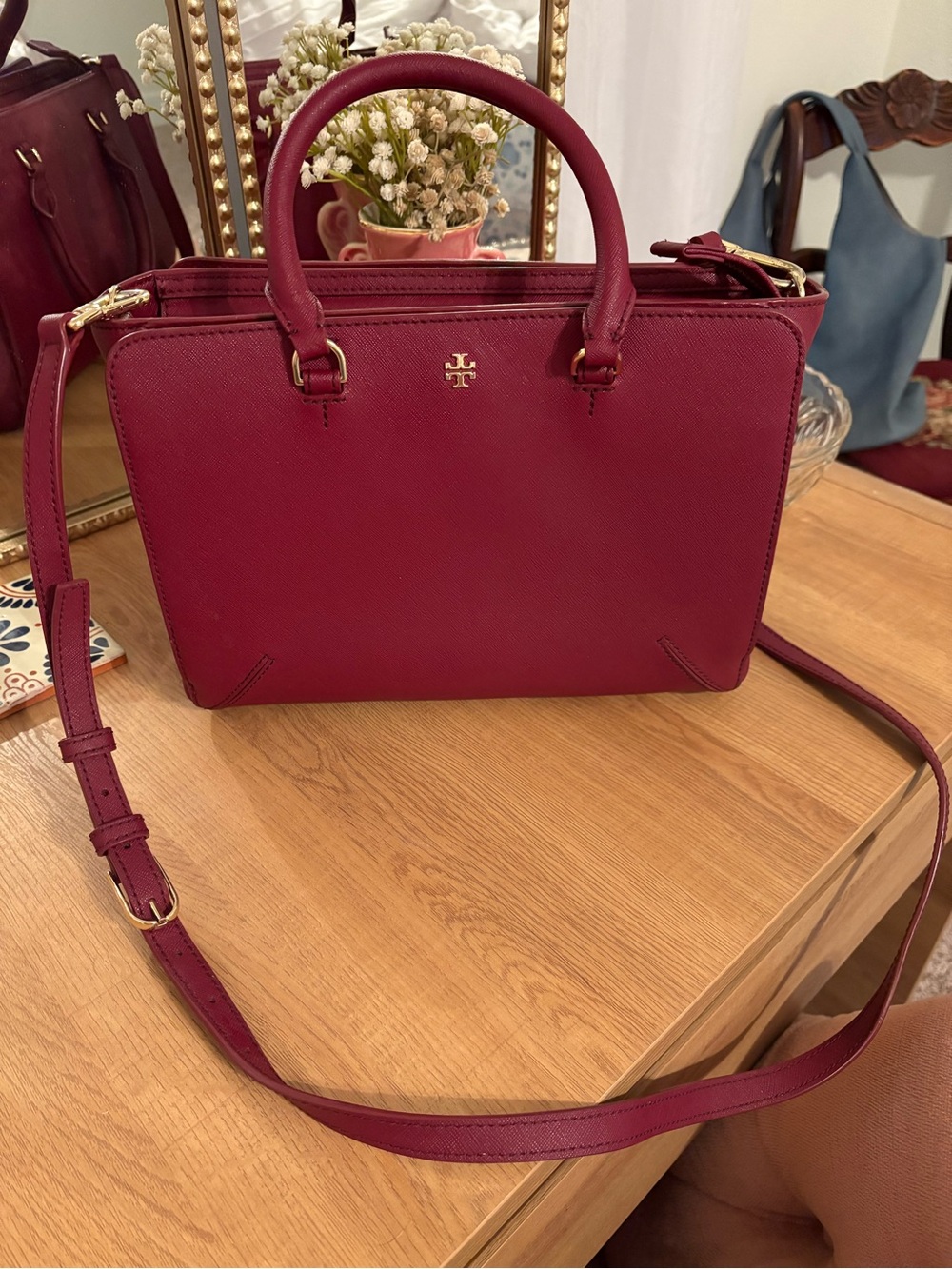 Tory Burch Berry Saffiano Leather Satchel with Removable Strap